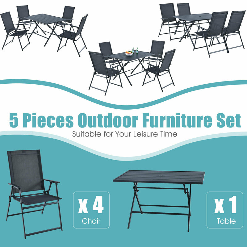 5 PCS Patio Dining Furniture Set Armchairs Folding Table No Assembly