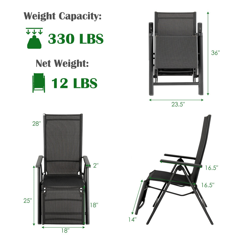Outdoor Foldable Reclining Chair Aluminum Frame 7-Position Adjustable