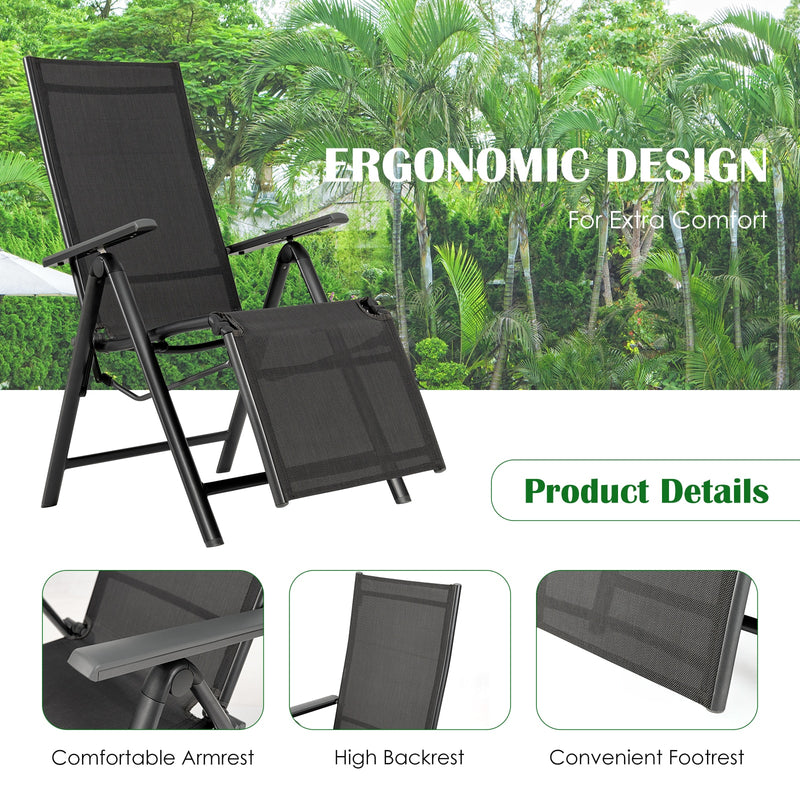 Outdoor Foldable Reclining Chair Aluminum Frame 7-Position Adjustable