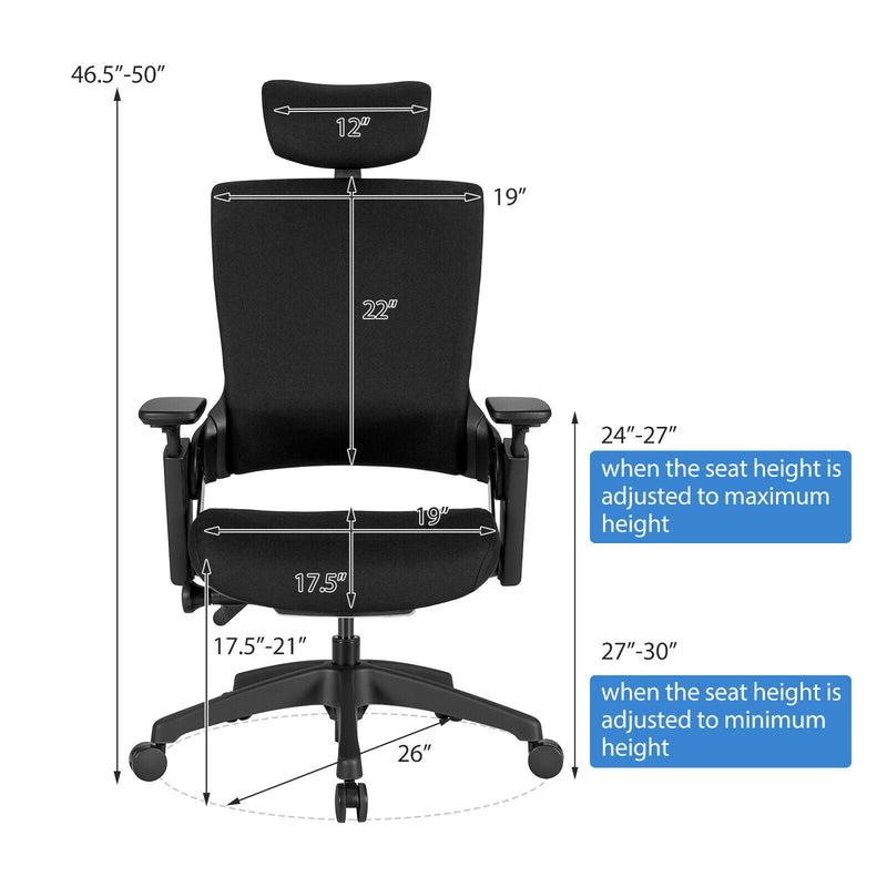 Executive Office Chair Adjustable Task Chair w/Sliding Seat & 3D Armrest