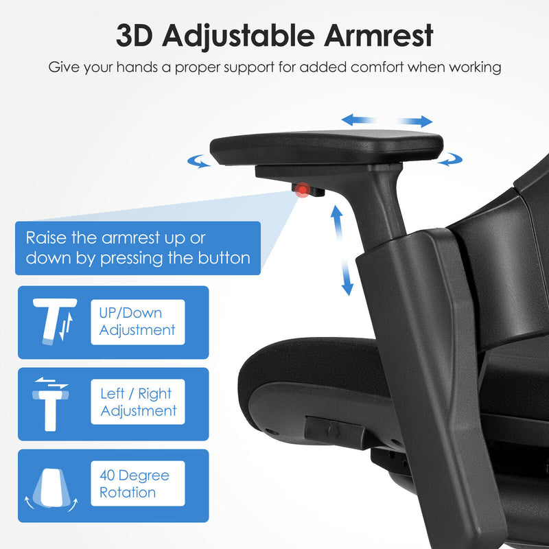 Executive Office Chair Adjustable Task Chair w/Sliding Seat & 3D Armrest