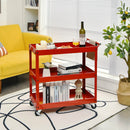 3-Tier Utility Cart Metal Storage Service Trolley 330lbs Capacity Red