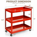 3-Tier Utility Cart Metal Storage Service Trolley 330lbs Capacity Red
