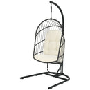 Hanging Wicker Egg Chair w/ Stand Cushion Foldable Outdoor Indoor Beige/Gra