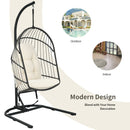 Hanging Wicker Egg Chair w/ Stand Cushion Foldable Outdoor Indoor Beige/Gra
