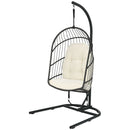 Hanging Wicker Egg Chair w/ Stand Cushion Foldable Outdoor Indoor Beige/Gra