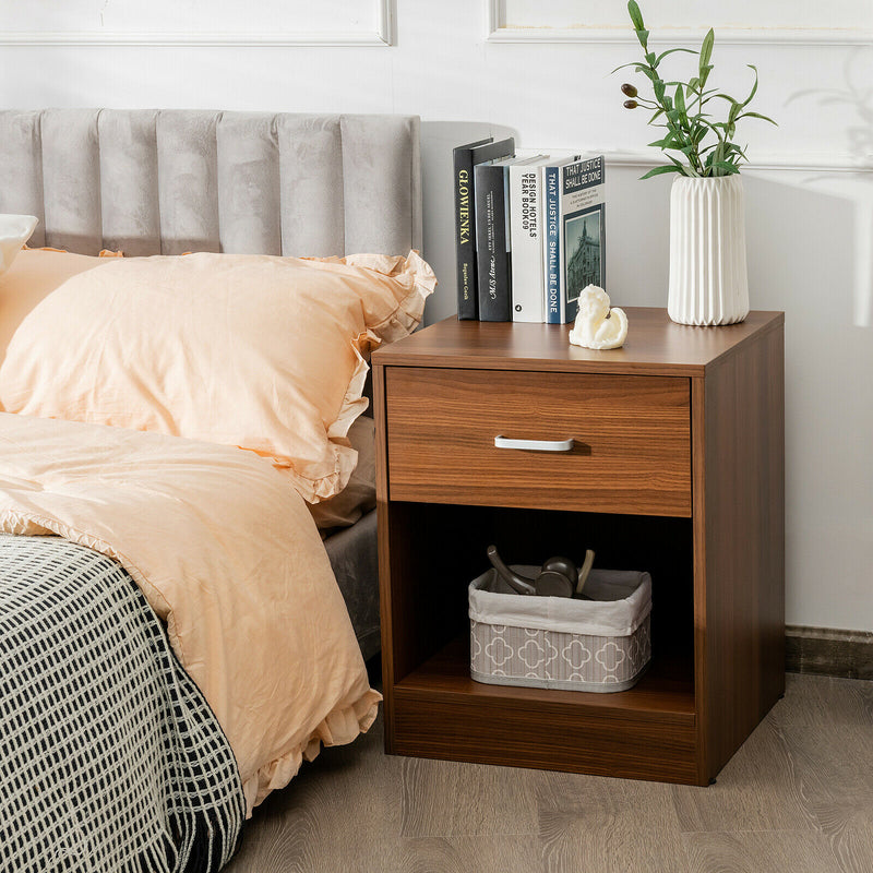 Nightstand with Drawer Storage Cabinet Modern Beside End Table Brown