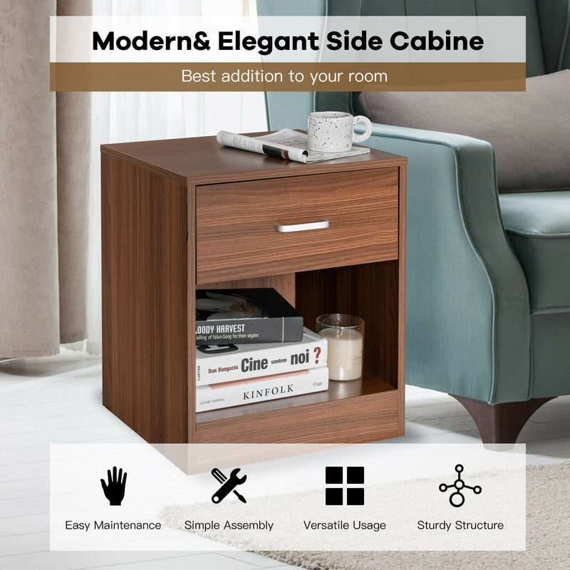 Nightstand with Drawer Storage Cabinet Modern Beside End Table Brown