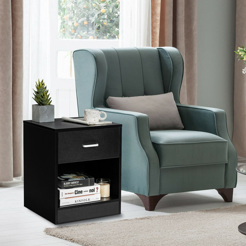 Nightstand with Drawer Storage Cabinet Modern Beside End Table Black