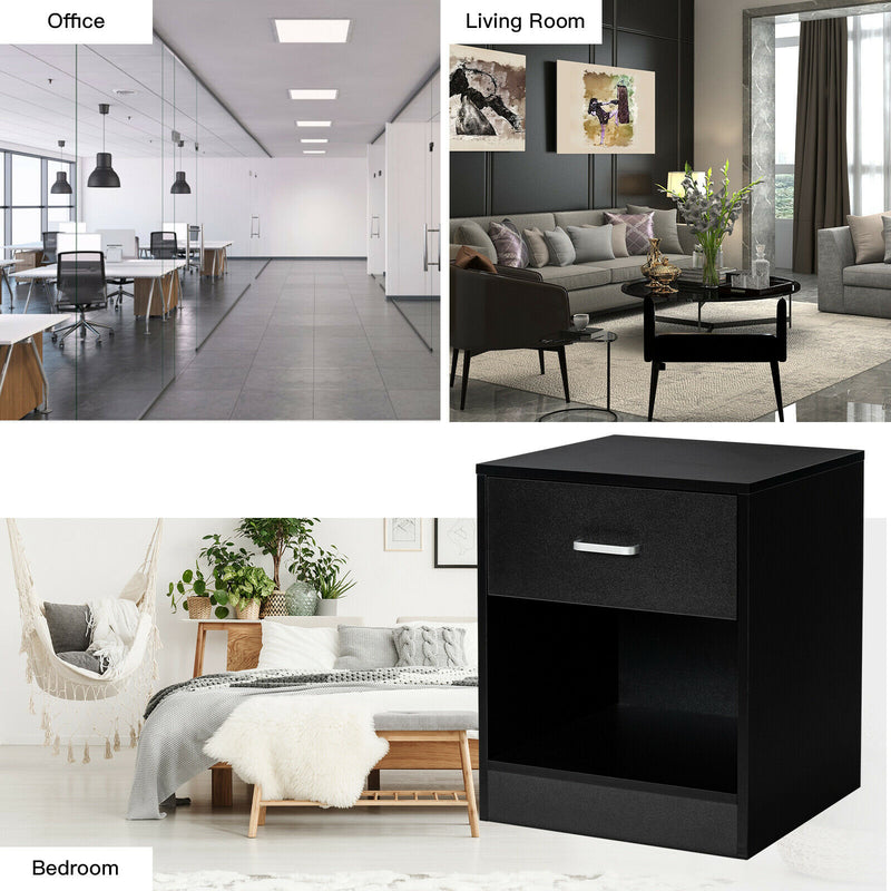 Nightstand with Drawer Storage Cabinet Modern Beside End Table Black