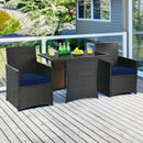 3PCS Patio Rattan Furniture Set Cushion Sofa Armrest Garden Deck Navy
