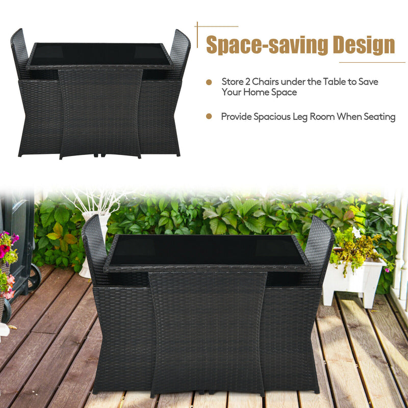 3PCS Patio Rattan Furniture Set Cushion Sofa Armrest Garden Deck Navy