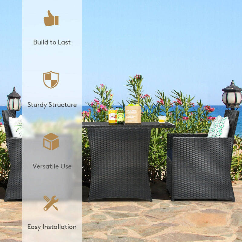 3PCS Patio Rattan Furniture Set Cushion Sofa Armrest Garden Deck Navy