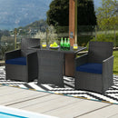 3PCS Patio Rattan Furniture Set Cushion Sofa Armrest Garden Deck Navy