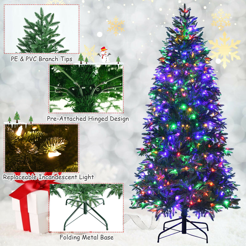 7ft Pre-lit Hinged Christmas Tree w/ 450 LED Lights & 9 Dynamic Effects