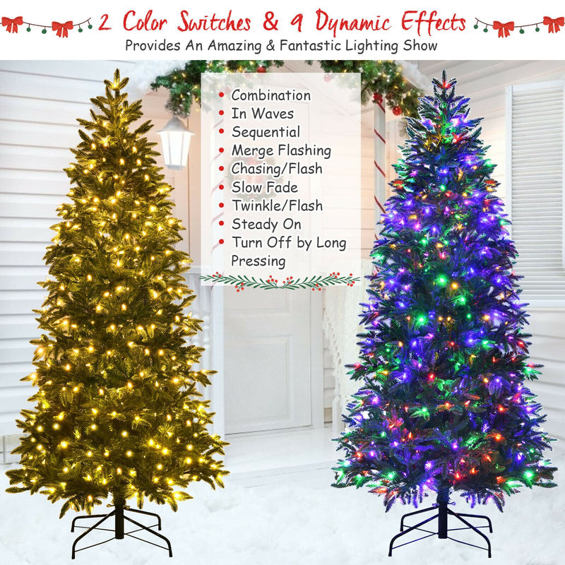 8ft Pre-lit Hinged Christmas Tree w/ 600 LED Lights & 9 Dynamic Effects