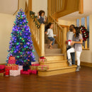 8ft Pre-lit Hinged Christmas Tree w/ 600 LED Lights & 9 Dynamic Effects