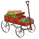 Wooden Garden Flower Planter Wagon Plant Bed W/ Wheel Garden Yard Red