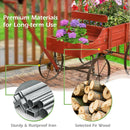 Wooden Garden Flower Planter Wagon Plant Bed W/ Wheel Garden Yard Red