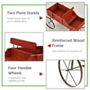 Wooden Garden Flower Planter Wagon Plant Bed W/ Wheel Garden Yard Red