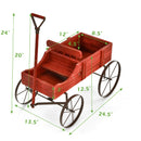 Wooden Garden Flower Planter Wagon Plant Bed W/ Wheel Garden Yard Red