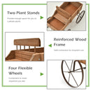 Wooden Garden Flower Planter Wagon Plant Bed W/ Wheel Garden Yard Brown
