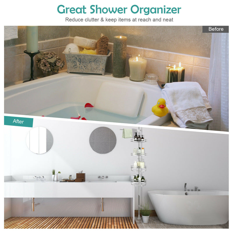 4-Tier Tension Shower Corner Caddy Adjustable Bathroom Shelf 304 Stainless