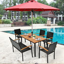 55" Patio Rattan Dining Table Acacia Table w/ Top Umbrella Hole