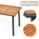 55" Patio Rattan Dining Table Acacia Table w/ Top Umbrella Hole