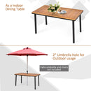 55" Patio Rattan Dining Table Acacia Table w/ Top Umbrella Hole