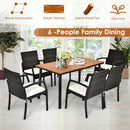 55" Patio Rattan Dining Table Acacia Table w/ Top Umbrella Hole