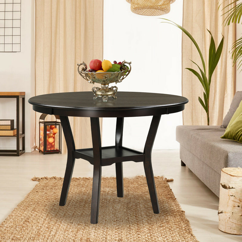 42” Round Dining Table 2-tier Kitchen Living Room Table w/Storage Shelf