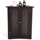 Corner Storage Cabinet Freestanding Floor Cabinet Bathroom w/ Shutter Door Brown