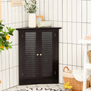 Corner Storage Cabinet Freestanding Floor Cabinet Bathroom w/ Shutter Door Brown