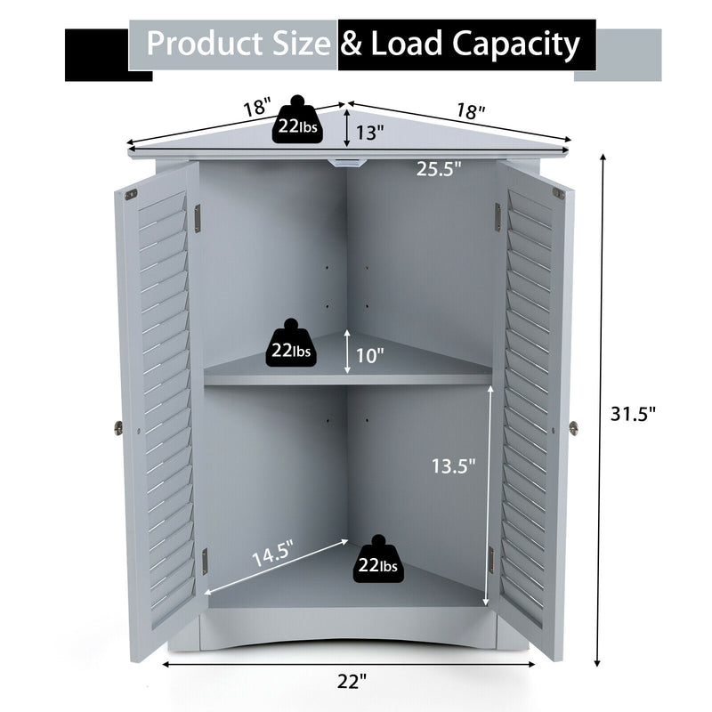 Corner Storage Cabinet Freestanding Floor Cabinet Bathroom w/ Shutter Door Grey