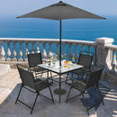 6PCS Patio Furniture Dining Set Folding Chairs Glass Table W/Umbrella Deck Grey