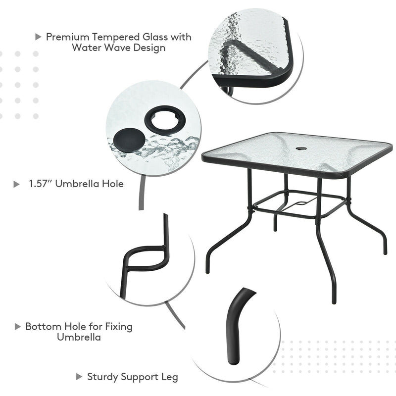 6PCS Patio Furniture Dining Set Folding Chairs Glass Table W/Umbrella Deck Grey