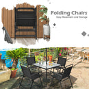 6PCS Patio Furniture Dining Set Folding Chairs Glass Table W/Umbrella Deck Grey