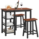 3-Piece Counter Height Dining Table Set w/2 Saddle Stools&Storage Shelves Walnut