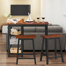 3-Piece Counter Height Dining Table Set w/2 Saddle Stools&Storage Shelves Walnut