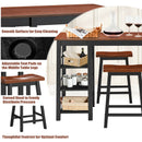 3-Piece Counter Height Dining Table Set w/2 Saddle Stools&Storage Shelves Walnut