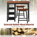 3-Piece Counter Height Dining Table Set w/2 Saddle Stools&Storage Shelves Walnut