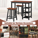 3-Piece Counter Height Dining Table Set w/2 Saddle Stools&Storage Shelves Walnut
