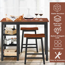 3-Piece Counter Height Dining Table Set w/2 Saddle Stools&Storage Shelves Walnut