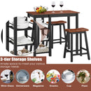3-Piece Counter Height Dining Table Set w/2 Saddle Stools&Storage Shelves Walnut