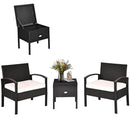 3PCS Patio Rattan Furniture Set Storage Table Cushioned Sofa Black
