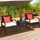 3PCS Patio Rattan Furniture Set Storage Table Cushioned Sofa Black