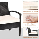 3PCS Patio Rattan Furniture Set Storage Table Cushioned Sofa Black