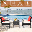 3PCS Patio Rattan Furniture Set Storage Table Cushioned Sofa Black