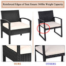 3PCS Patio Rattan Furniture Set Storage Table Cushioned Sofa Black
